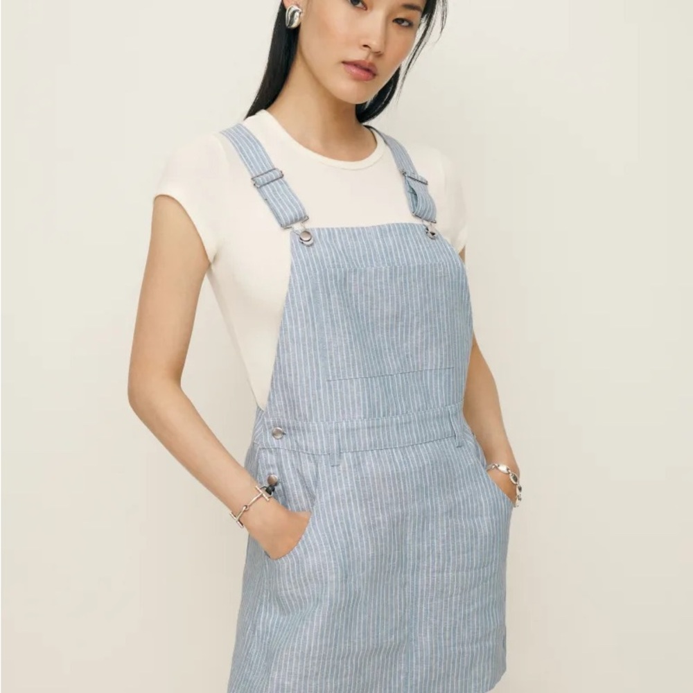 Reformation Darcie Linen Overall Striped Dress